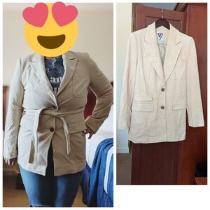 Peacebird Size Large Beige Corduroy Jacket with Belt Preppy Academia Staple